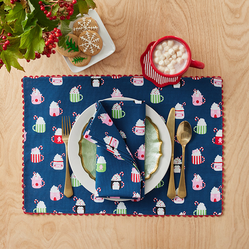 Seasonal Printed Placemats, Set of 4,Festive Mugs