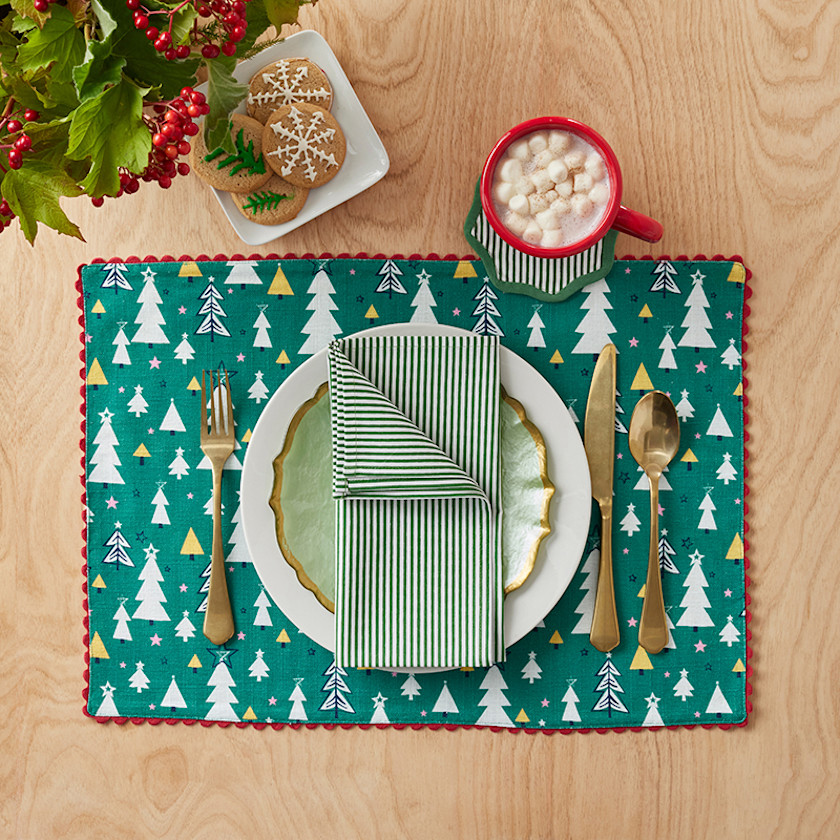 Seasonal Printed Placemats, Set of 4,Frosty Trees