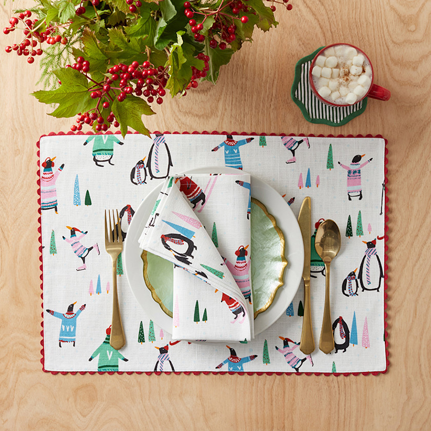 Seasonal Printed Placemats, Set of 4,Penguins