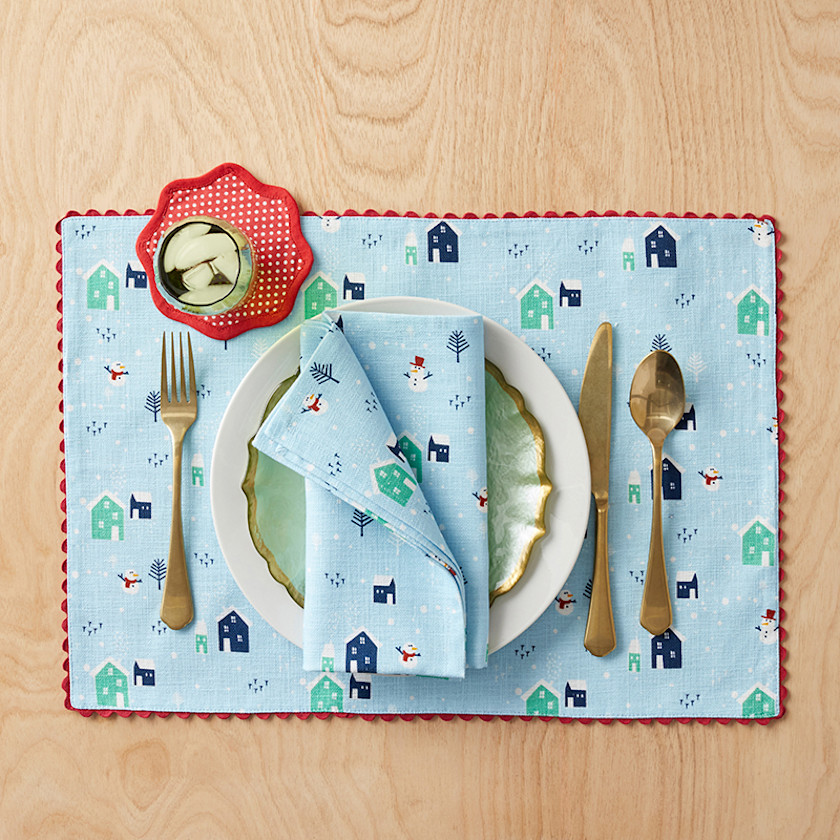 Seasonal Printed Placemats, Set of 4,Village Snowman