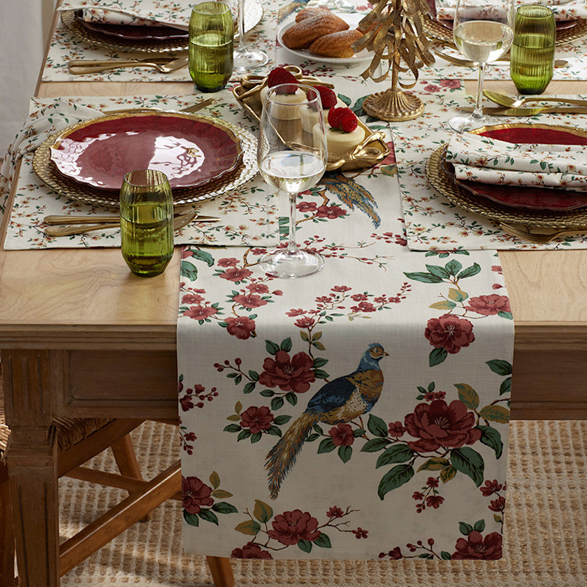 Elegant Pheasant Reversible Table Runner,White Multi