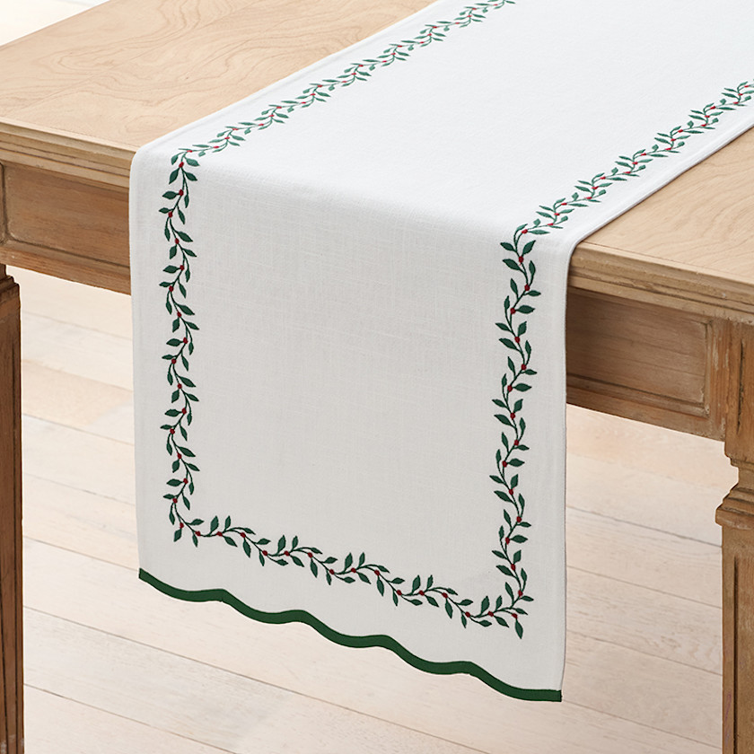 Spiceberry Scallop Embroidered Table Runner