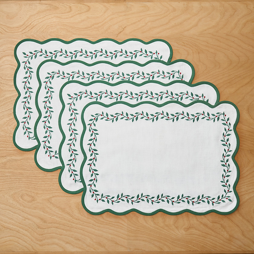 Spiceberry Scallop Embroidered Placemats, Set of 4