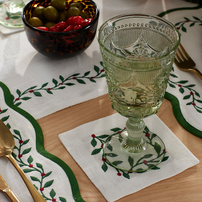Spiceberry Embroidered Cocktail Napkins, Set of 4,White Multi