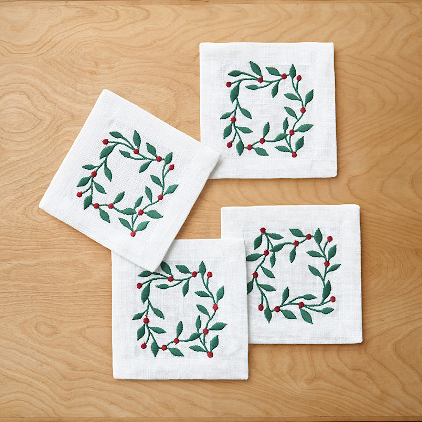 Spiceberry Embroidered Cocktail Napkins, Set of 4