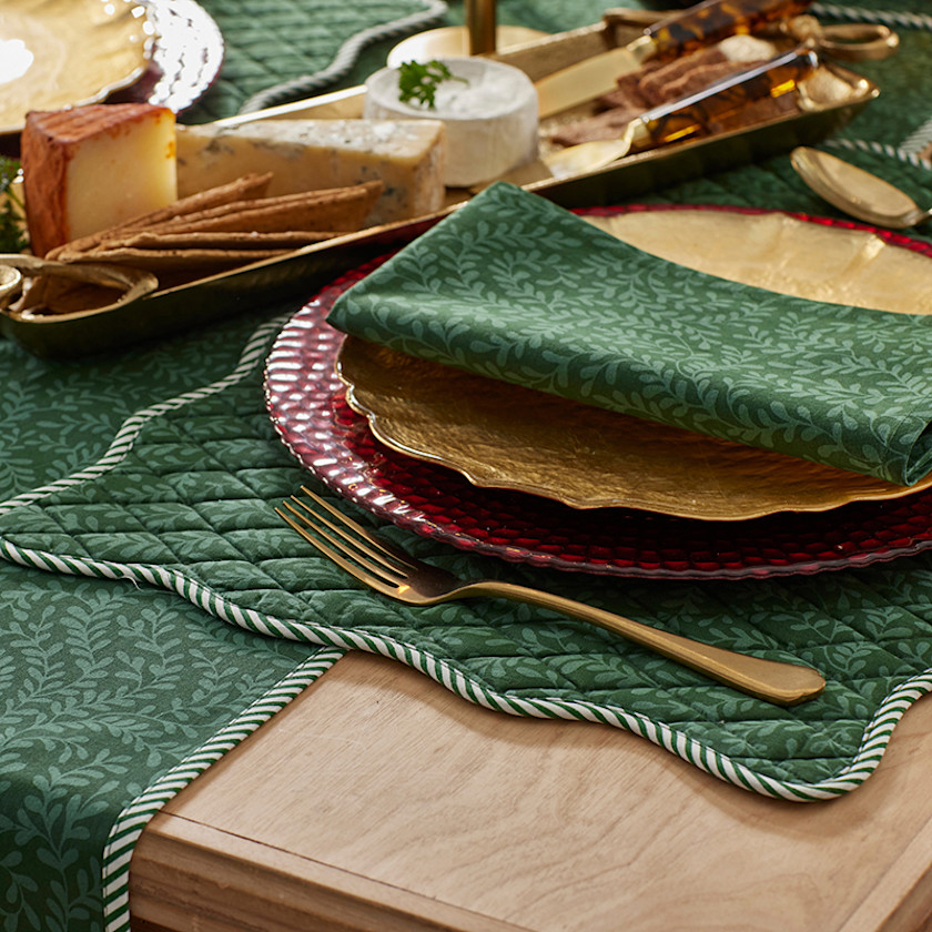 Holiday Vine Stripe Reversible Placemats, Set of 4,Green