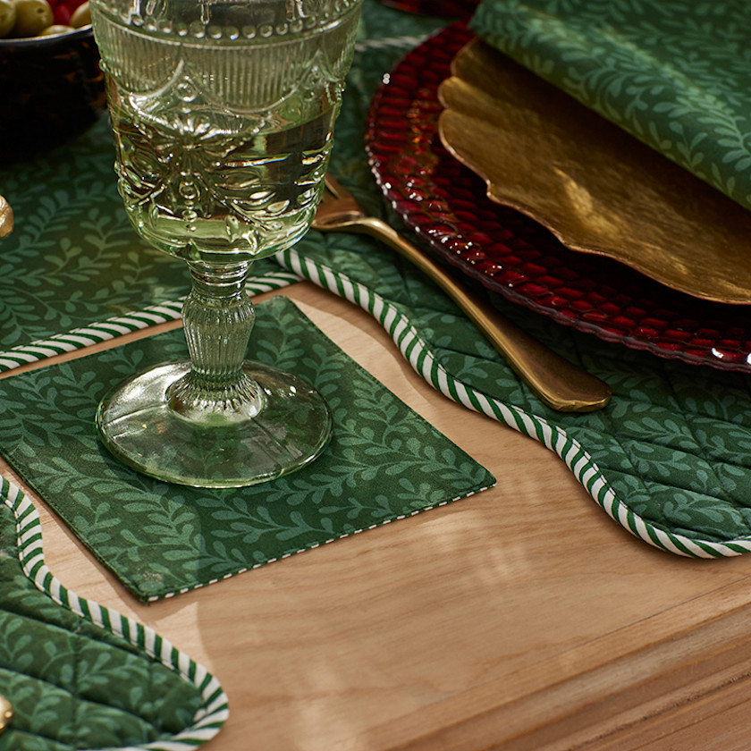 Holiday Vine Stripe Reversible Cocktail Napkins, Set of 4,Green