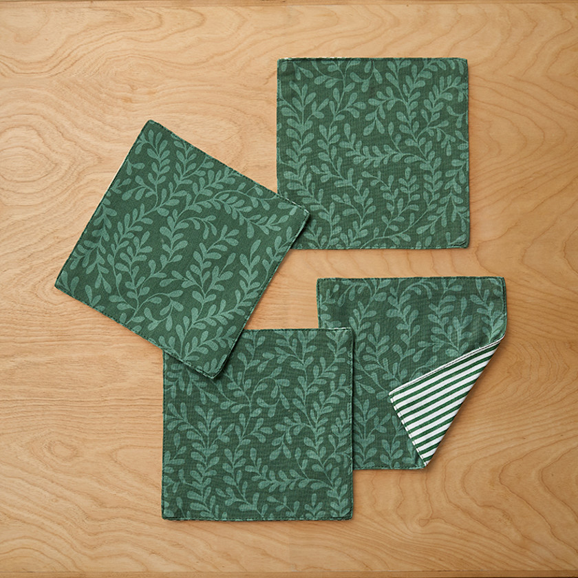 Holiday Vine Stripe Reversible Cocktail Napkins, Set of 4