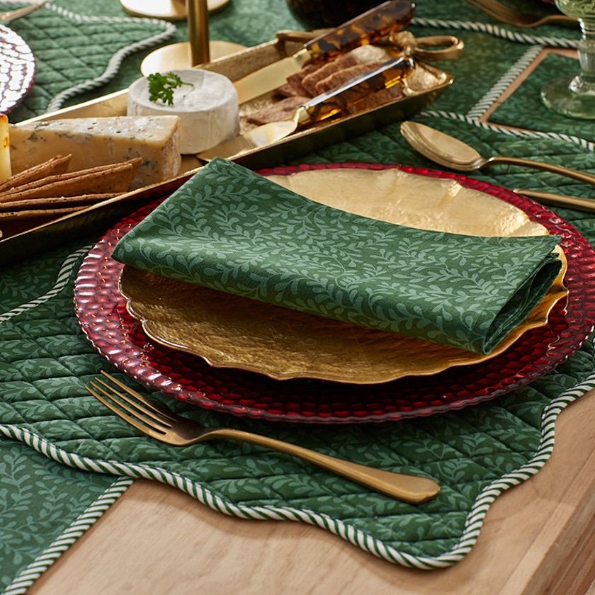 Holiday Vine Stripe Napkins, Set of 4,Green