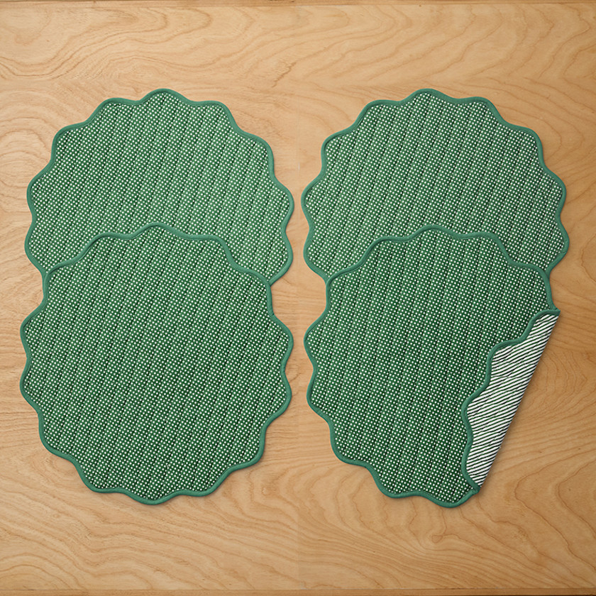 Stripe Dot Scallop Reversible Round Placemats, Set of 4
