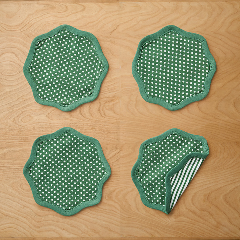 Stripe Dot Scallop Reversible Cocktail Napkins, Set of 4