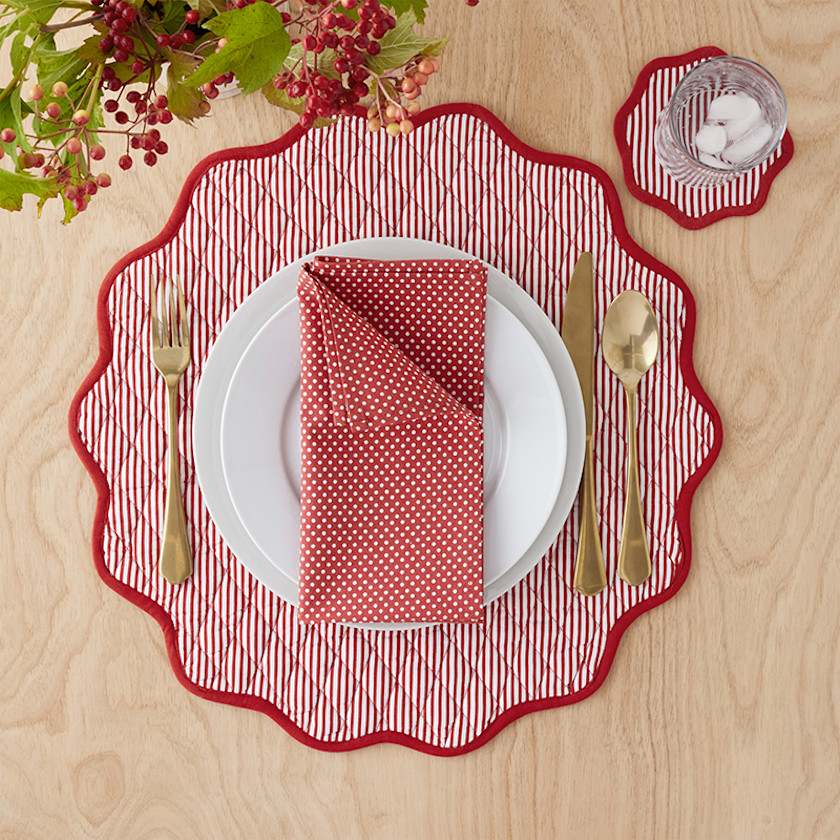 Stripe Dot Napkins, Set of 4,Red
