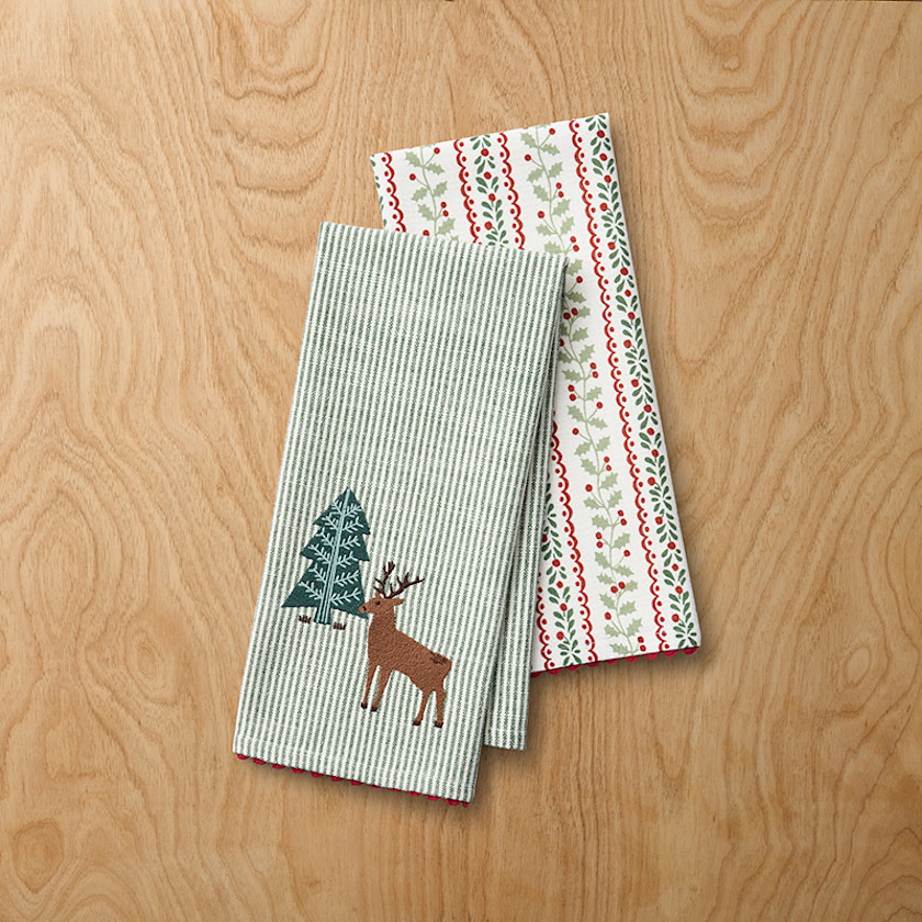 Embroidered Tea Towels, Set of 2