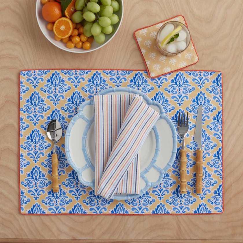 Ari Reversible Placemats, Set of 4,Yellow/Blue