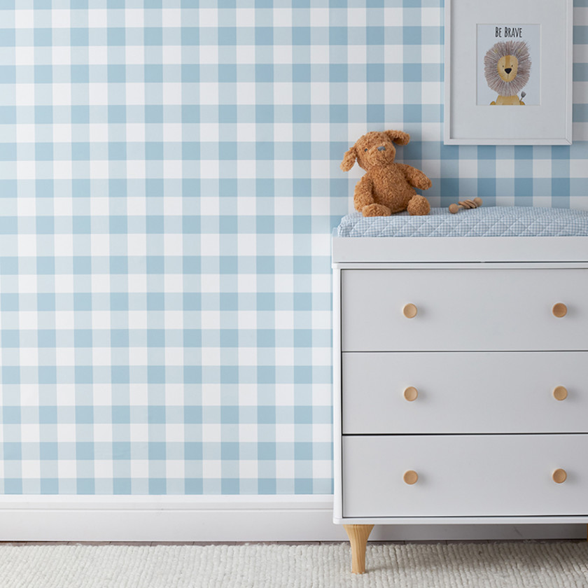 Ditsy Gingham Removable Wallpaper,Blue