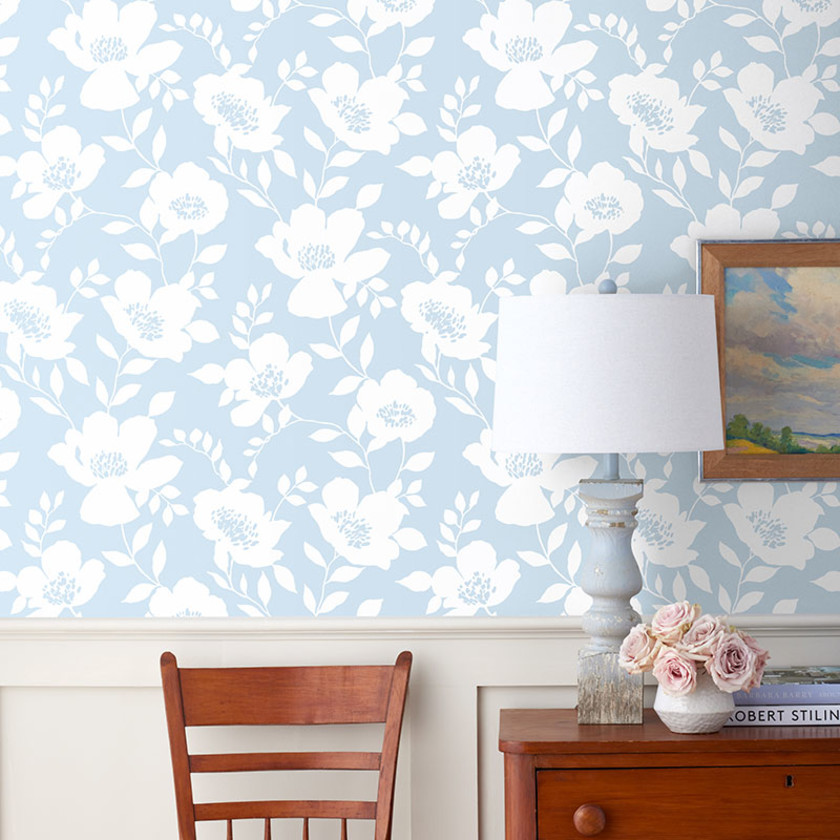 Ava Removable Wallpaper,Floral Blue