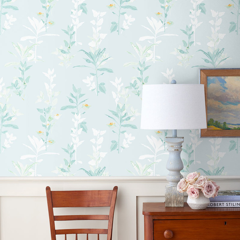 Aqua Leaf Silhouette Wallpaper - Teal Blue,