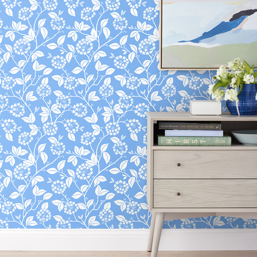 Leaves Wallpaper - White/Blue,White/Blue
