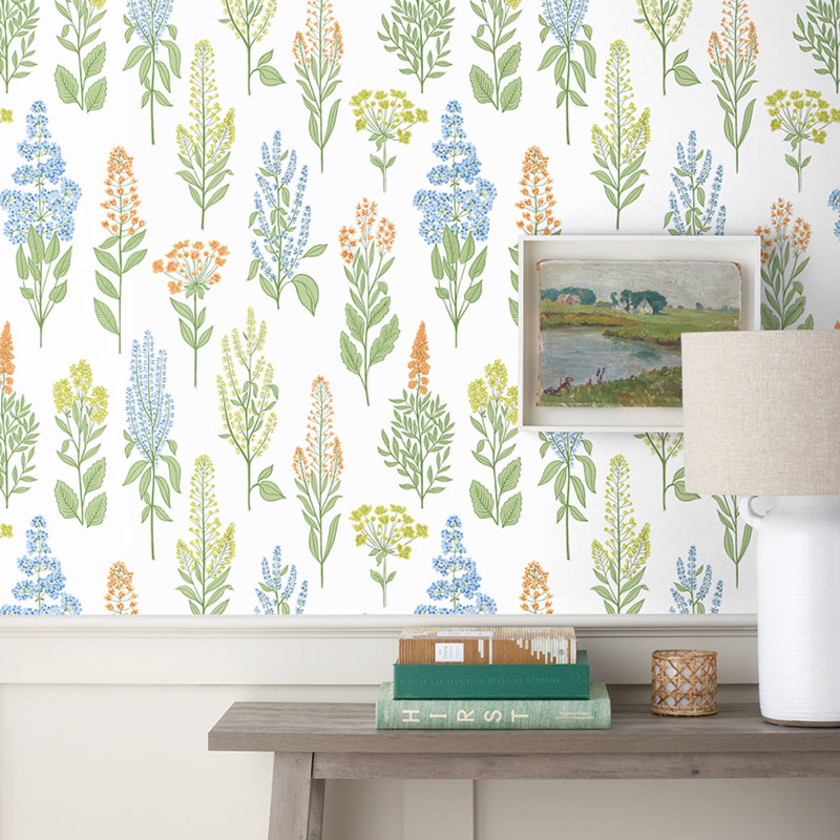 Botanical Floral Wallpaper - Blue/White,