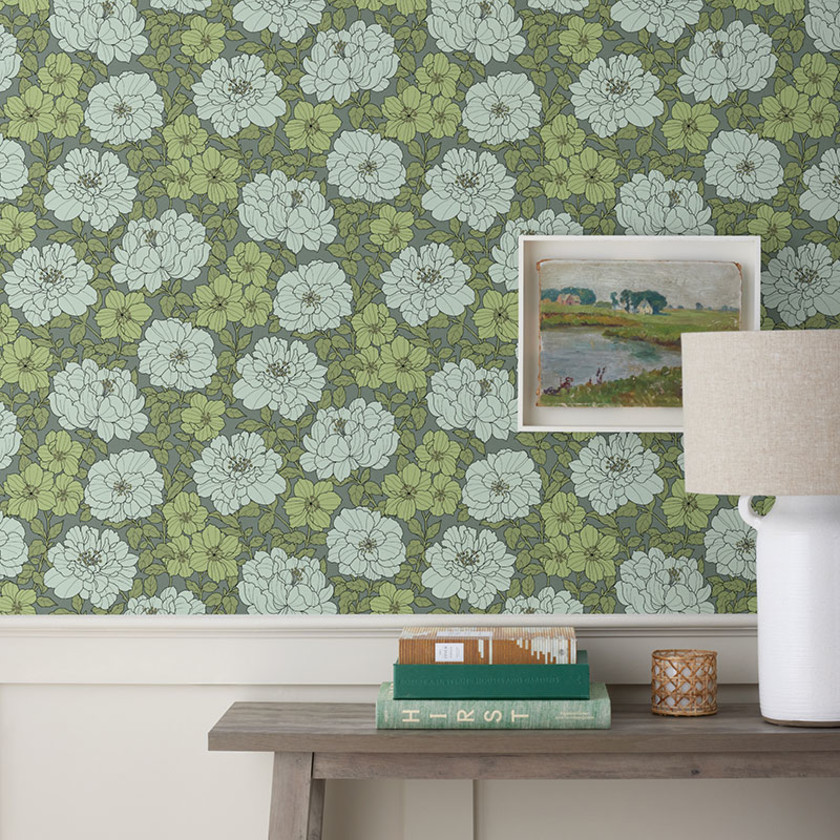 Large Blooms Removable Wallpaper,Green