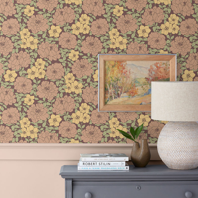 Large Blooms Wallpaper - Tan,Tan