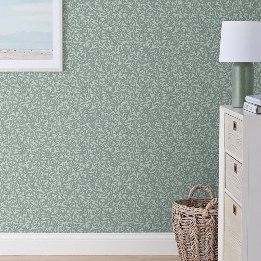Scattered Leaf Wallpaper - Green,Green