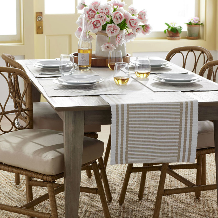 Stripe Indoor/Outdoor Table Runner - Natural, 16 in. x 90 in.,Natural