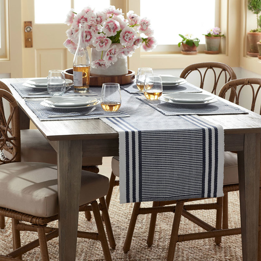 Stripe Indoor/Outdoor Table Runner - Navy, 16 in. x 90 in.,Navy