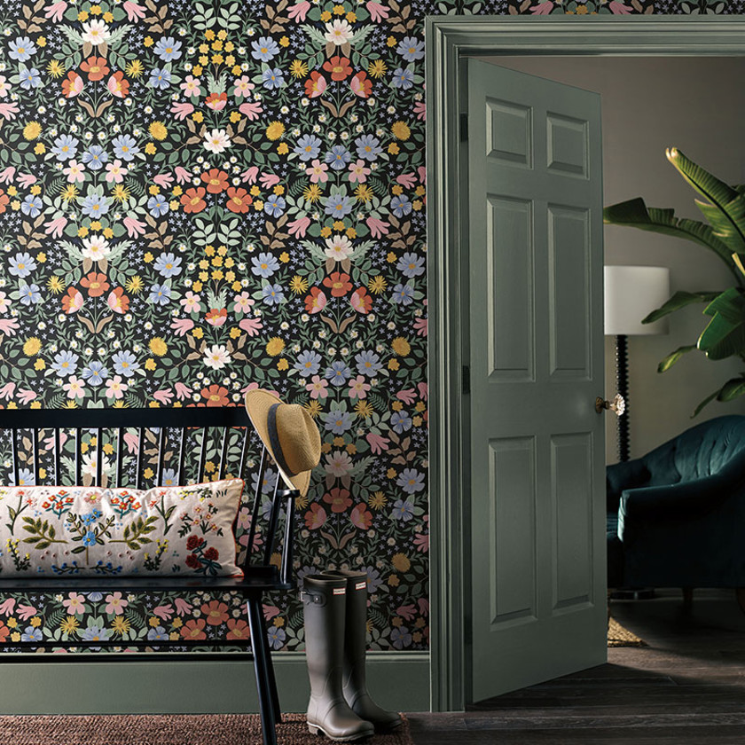 Bramble Garden Removable Wallpaper - Black, Swatch,Black