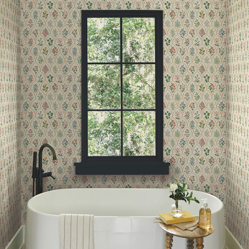 Hawthorne Traditional Wallpaper - Blue & Green, Swatch,Blue & Green