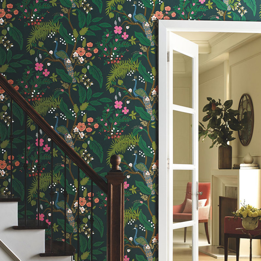 Peacock Traditional Wallpaper - Emerald, Swatch,Emerald