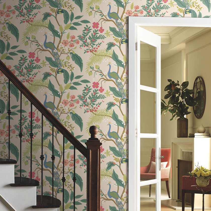 Peacock Traditional Wallpaper,Light Pink