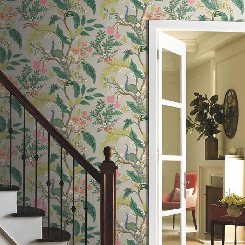 Peacock Traditional Wallpaper - Linen, Swatch,Linen