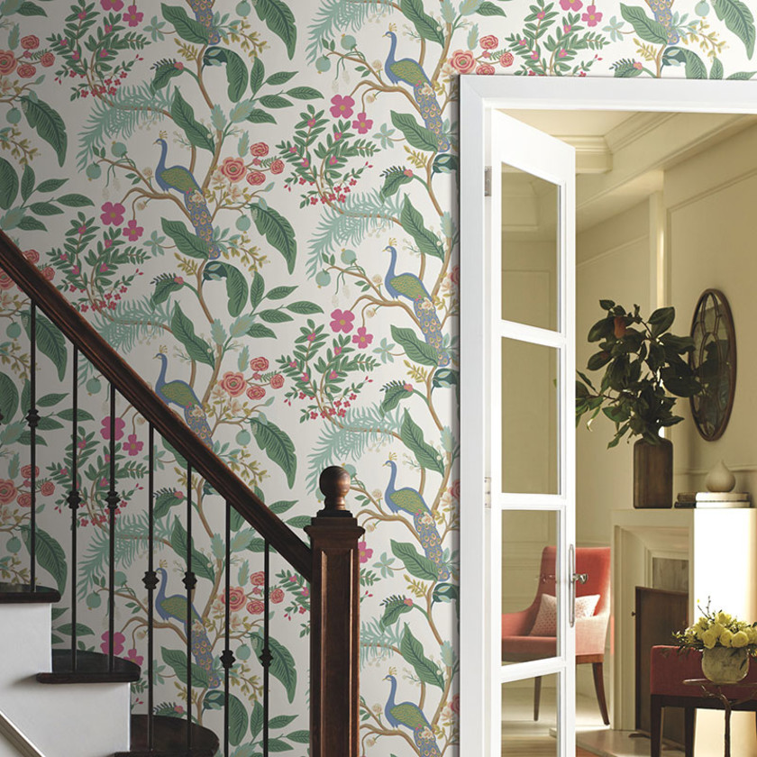Peacock Traditional Wallpaper - Periwinkle, Swatch,Periwinkle