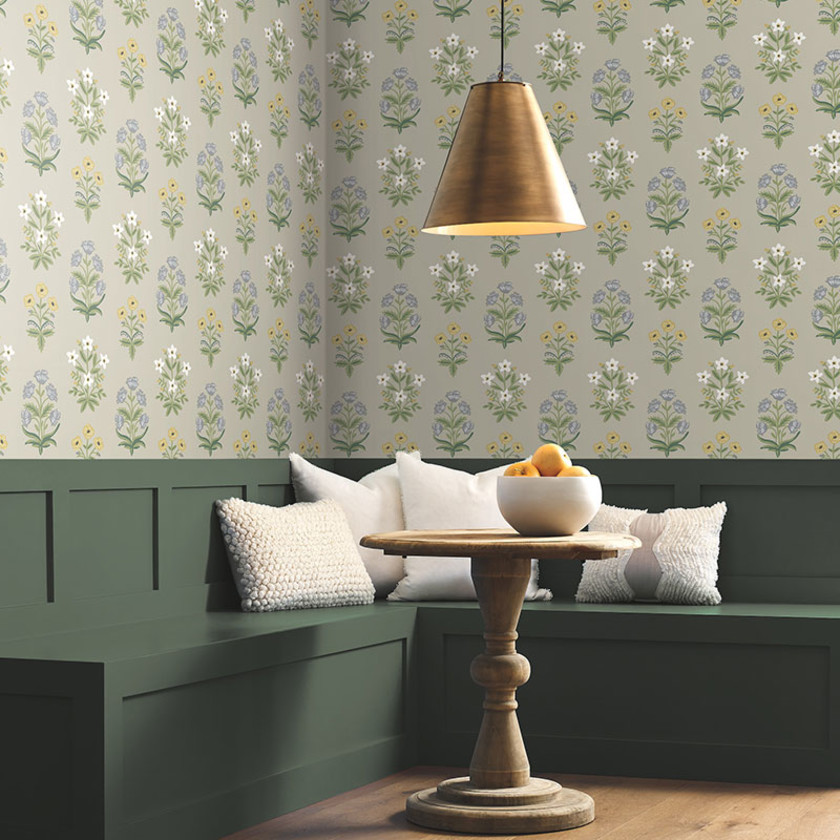 Mughal Rose Traditional Wallpaper - Linen, Swatch,Linen