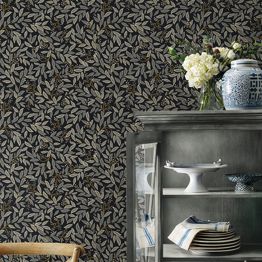 Willowberry Removable Wallpaper - Black, Swatch,Black