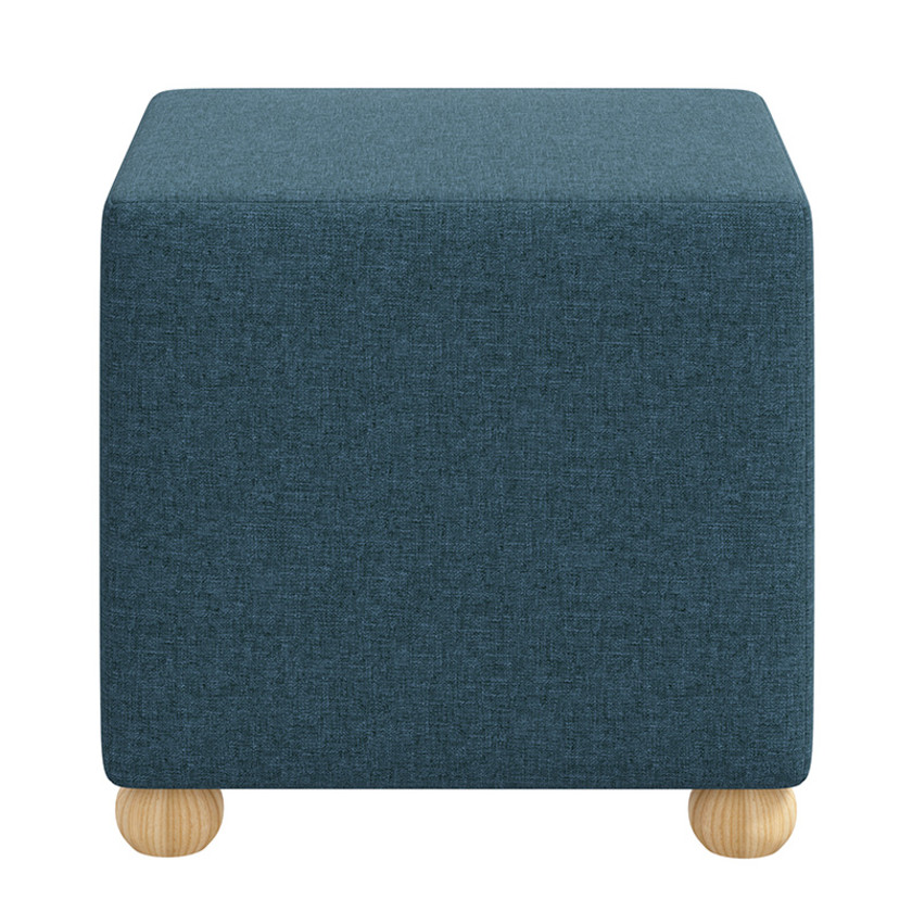 Textured Linen Cube Ottoman - Navy,Navy