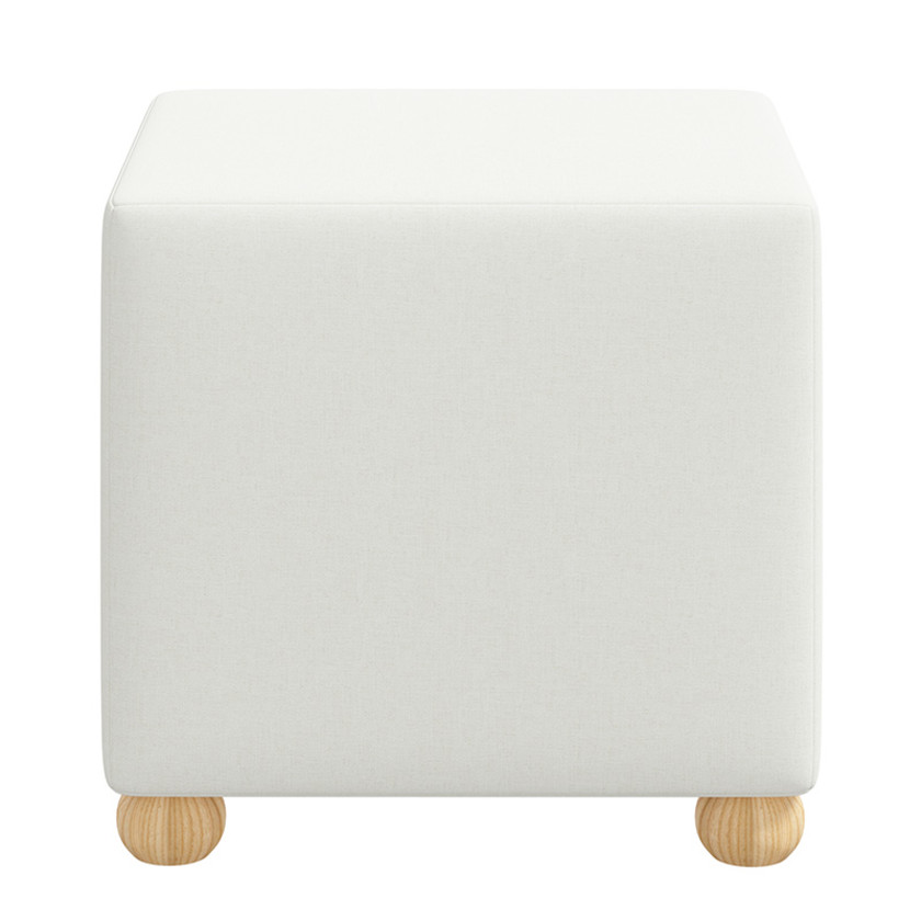 Textured Linen Cube Ottoman - White