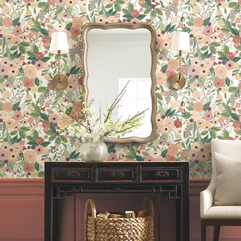 Garden Party Removable Wallpaper - Burgundy Multi, Swatch,Burgundy Multi