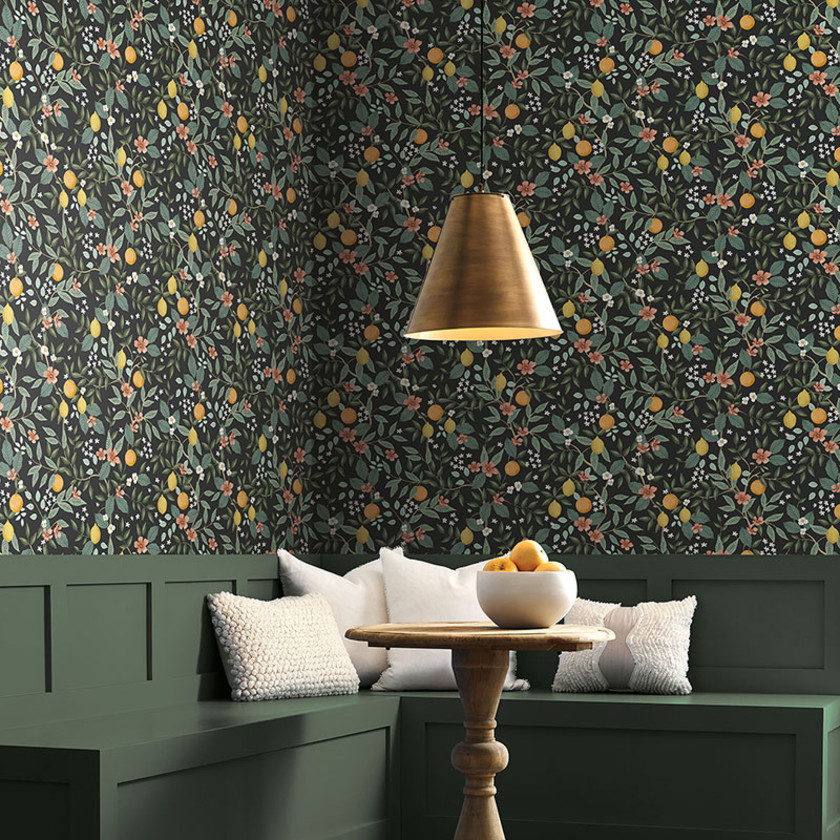 Citrus Grove Removable Wallpaper - Black, Swatch,Black