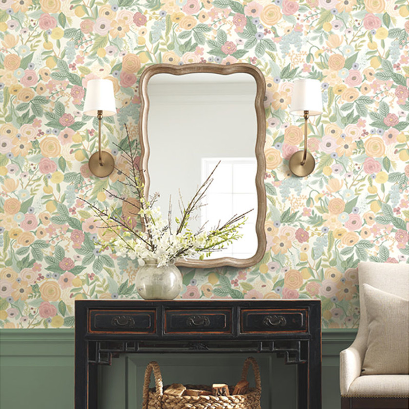 Garden Party Traditional Wallpaper - Pastel Multi, Swatch,Pastel Multi