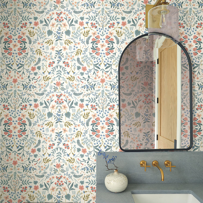 Wildwood Traditional Wallpaper - Rose Multi, Swatch,Rose Multi
