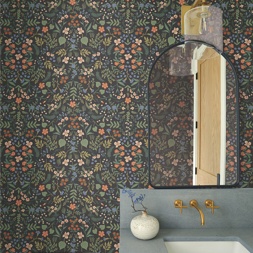 Wildwood Traditional Wallpaper - Black Multi, Swatch,Black Multi