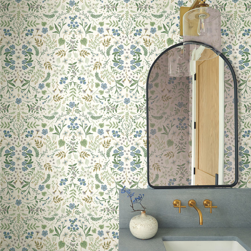 Wildwood Traditional Wallpaper - Blue & Green, Swatch,Blue & Green
