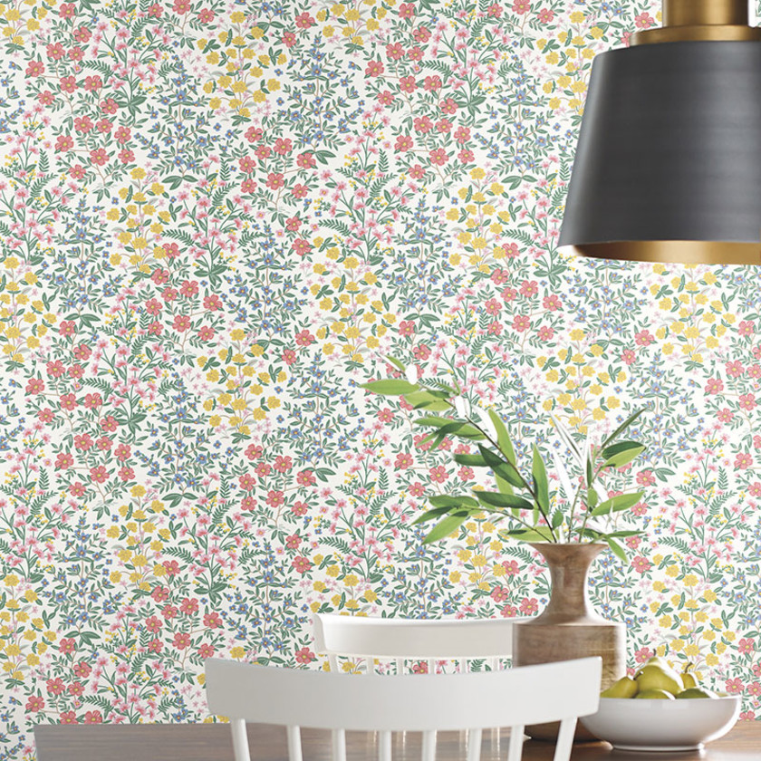 Wildwood Garden Traditional Wallpaper - White, Swatch,White