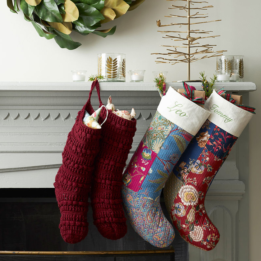 Quilted Holiday Stocking - Blue,Blue