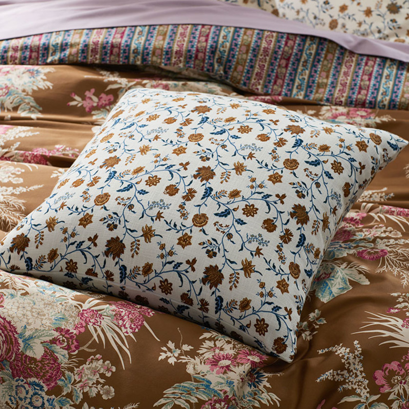 Misha Floral Decorative Square Pillow Cover - Brown Multi,Brown Multi