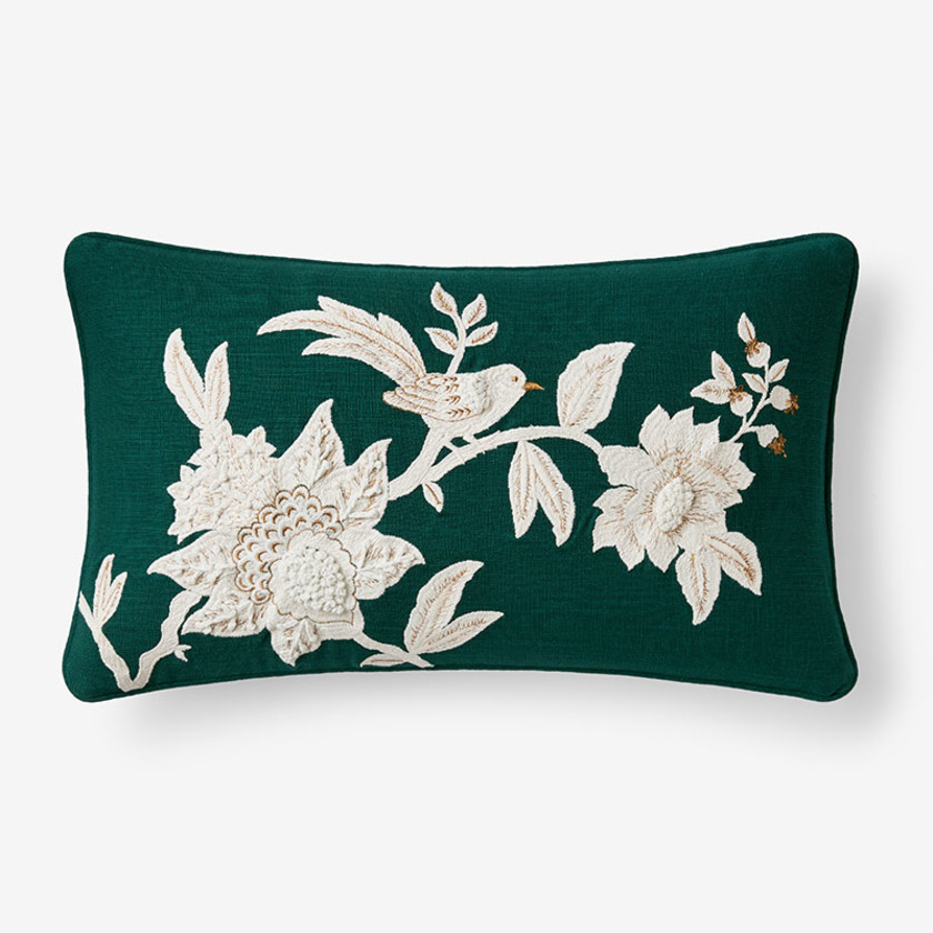 Holiday Pillow Cover - Holiday Bird Green, 12 in. x 21 in.,Holiday Bird Green