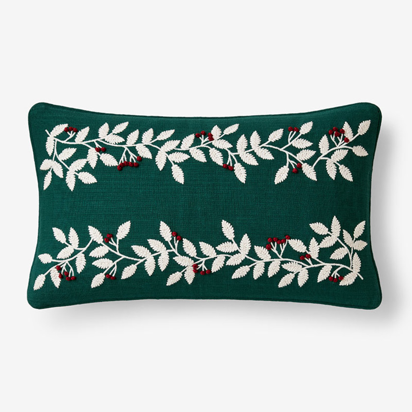 Holiday Decorative Pillow Cover - Holiday Berry Green, 12 in. x 21 in.,Holiday Berry Green