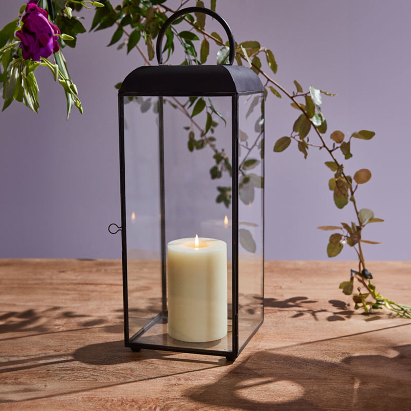 Black Framed Lantern - Black, Medium,Black